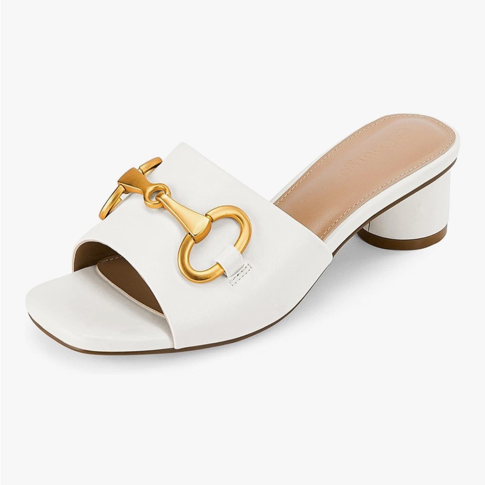 White Sandals with Gold Horse-bit Design